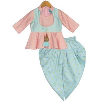 Peplum Top with Dhoti - Pink & Blue 1