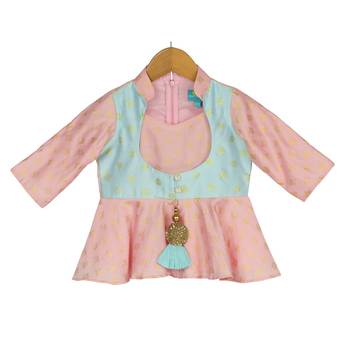 Peplum Top with Dhoti - Pink & Blue 2