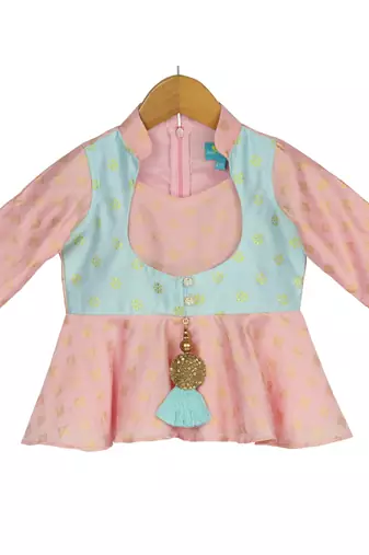 Peplum Top with Dhoti - Pink & Blue