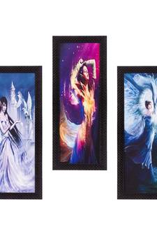 Set Of 3 Dancing Angels Satin Matt Texture UV Art Painting