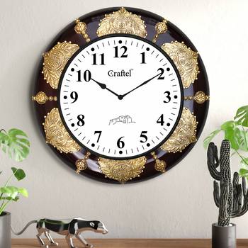 18" Antique Brass Metal Fitted Dark Cherry Polished Decorative Wooden Wall Clock 1