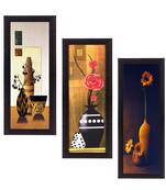 Set Of 3 Decorative Floral Botanical Pot Satin Matt Texture UV Art Painting