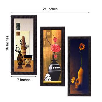 Set Of 3 Decorative Floral Botanical Pot Satin Matt Texture UV Art Painting 3