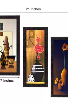 Set Of 3 Decorative Floral Botanical Pot Satin Matt Texture UV Art Painting