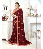 Brown embroidered chanderi silk saree with blouse