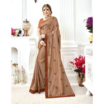 Brown embroidered chanderi silk saree with blouse 1