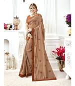 Brown embroidered chanderi silk saree with blouse