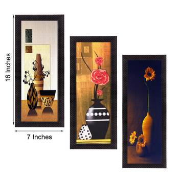 Set Of 3 Decorative Floral Botanical Pot Satin Matt Texture UV Art Painting 4