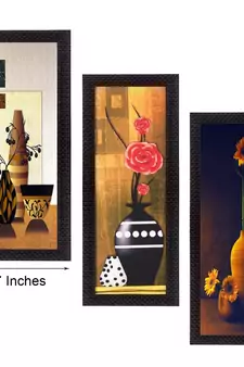 Set Of 3 Decorative Floral Botanical Pot Satin Matt Texture UV Art Painting