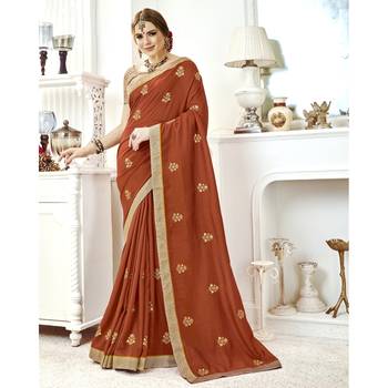 Brown embroidered chanderi silk saree with blouse 1