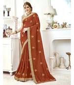 Brown embroidered chanderi silk saree with blouse
