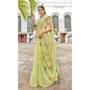 Light green printed georgette saree with blouse 1