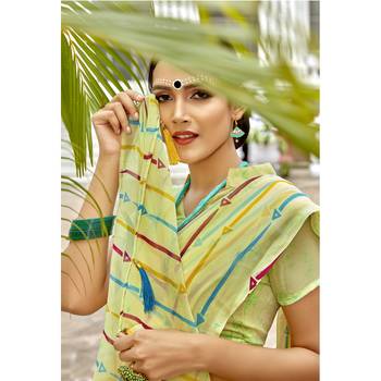 Light green printed georgette saree with blouse 2