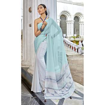 Grey printed georgette saree with blouse 1