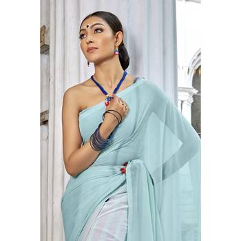 Grey printed georgette saree with blouse 2