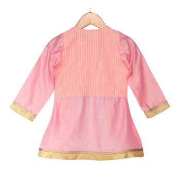 Mughal-Style Top with Colorful Trimmed Dhoti - Pink & White 4