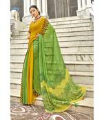 Green printed georgette saree with blouse