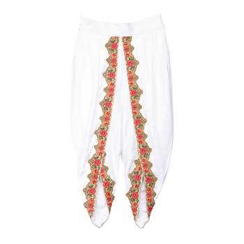 Mughal-Style Top with Colorful Trimmed Dhoti - Pink & White 5