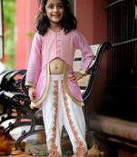 Mughal-Style Top with Colorful Trimmed Dhoti - Pink & White