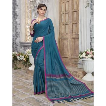Blue printed cotton saree with blouse 1