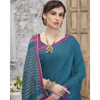 Blue printed cotton saree with blouse 2