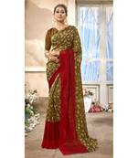 Brown printed chiffon saree with blouse