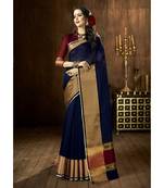 Blue plain cotton silk saree with blouse