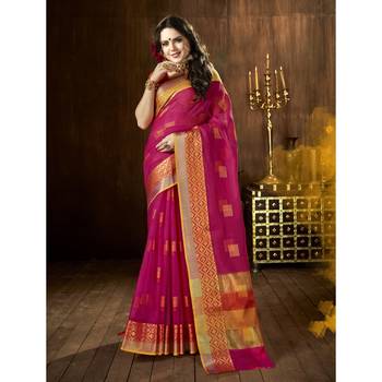 Pink woven cotton silk saree with blouse 1