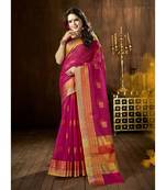 Pink woven cotton silk saree with blouse