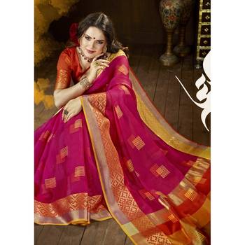 Pink woven cotton silk saree with blouse 2