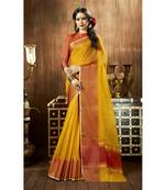 Yellow plain cotton silk saree with blouse