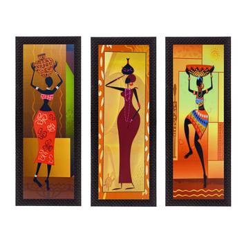Set Of 3 Tribal Ladies Satin Matt Texture UV Art Painting 1