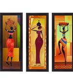 Set Of 3 Tribal Ladies Satin Matt Texture UV Art Painting