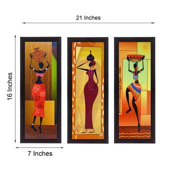 Set Of 3 Tribal Ladies Satin Matt Texture UV Art Painting 2