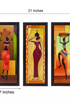 Set Of 3 Tribal Ladies Satin Matt Texture UV Art Painting