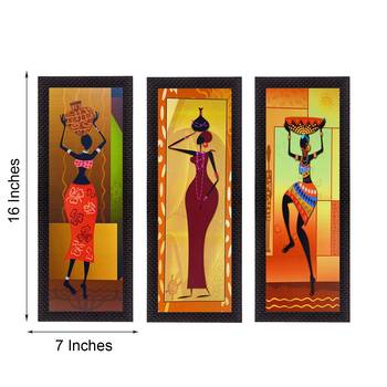 Set Of 3 Tribal Ladies Satin Matt Texture UV Art Painting 3