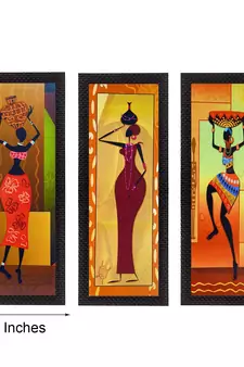 Set Of 3 Tribal Ladies Satin Matt Texture UV Art Painting