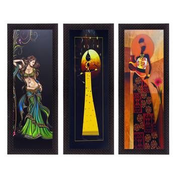 Set of 3 Tribal Lady Satin Matt Texture UV Art Painting 1