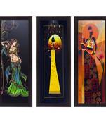 Set of 3 Tribal Lady Satin Matt Texture UV Art Painting