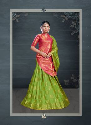 Green woven banarasi silk saree with blouse 2
