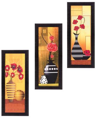 Set Of 3 Decorative Floral Botanical Pot Satin Matt Texture UV Art Painting 1