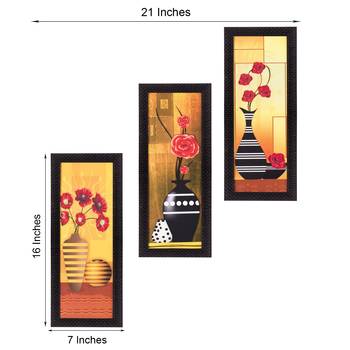 Set Of 3 Decorative Floral Botanical Pot Satin Matt Texture UV Art Painting 2