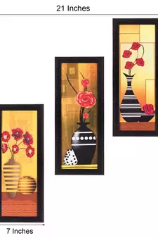 Set Of 3 Decorative Floral Botanical Pot Satin Matt Texture UV Art Painting
