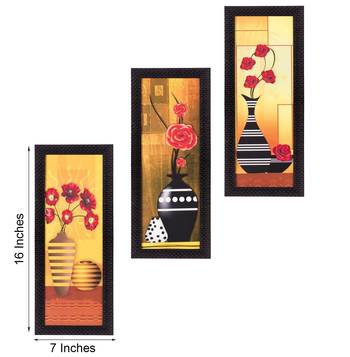 Set Of 3 Decorative Floral Botanical Pot Satin Matt Texture UV Art Painting 3