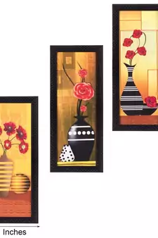Set Of 3 Decorative Floral Botanical Pot Satin Matt Texture UV Art Painting