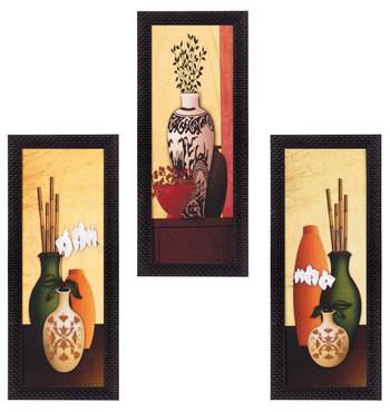 Set Of 3 Decorative Floral Botanical Pot Satin Matt Texture UV Art Painting 1
