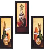 Set Of 3 Decorative Floral Botanical Pot Satin Matt Texture UV Art Painting