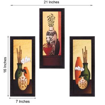 Set Of 3 Decorative Floral Botanical Pot Satin Matt Texture UV Art Painting 2