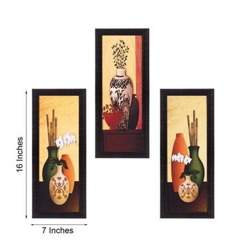 Set Of 3 Decorative Floral Botanical Pot Satin Matt Texture UV Art Painting 3