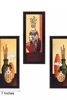 Set Of 3 Decorative Floral Botanical Pot Satin Matt Texture UV Art Painting